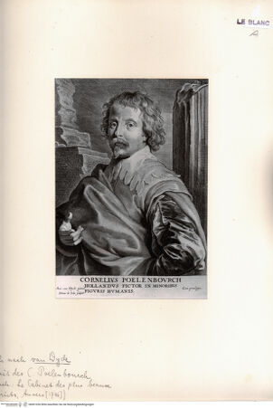 Vorderseite von  [http://creativecommons.org/publicdomain/mark/1.0/] Bildnis des Cornelius Poelenbourch; (aus: Le Cabinet des plus beaux Portraits, de plusieurs princes et princesses, des hommes illustres etc. peints par van Dyck, gravées en taille-douce par les meilleurs graveurs, Anvers 1746) - , bh001036. Foto.