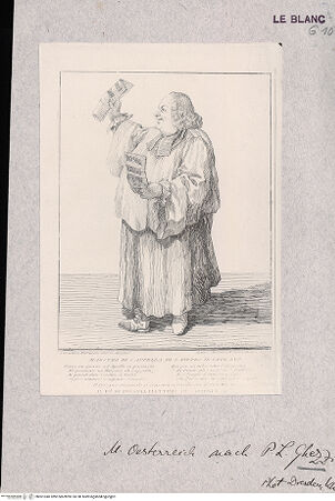 Vorderseite von  [http://creativecommons.org/publicdomain/mark/1.0/] "Maestro di cappella di S.Pietro in Vaticano" (aus: "Raccolta di XXIV caricature disegnate per P.L.Ghezzi", Dresden 1750) (?) - , bh001040. Foto.