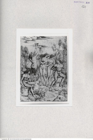 Vorderseite von  [http://creativecommons.org/publicdomain/mark/1.0/] Mythologische Szene mit zwei Musizierenden, einem festgebundenen jungen Mann und zwei weiteren Personen - , bh001200. Foto.