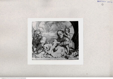 Vorderseite von  [http://creativecommons.org/publicdomain/mark/1.0/] Madonna mit Kind und Josef - , bh001405. Foto.