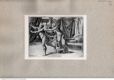 Vorderseite von  [http://creativecommons.org/publicdomain/mark/1.0/] Josef flieht vor Potiphars Frau - , bh001431. Foto.