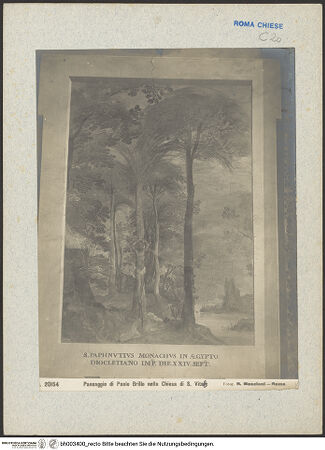 Vorderseite von unbekannt [https://www.deutsche-digitale-bibliothek.de/content/lizenzen/rv-fz/] FreskenzyklusMärtyrerlandschaften (untere Wandzone) - Marter des Anachoreten Paphnutius in Ägypten, linke Wand, 3. Joch, bh003400_recto. Foto: Moscioni, Romualdo.