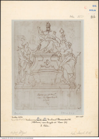 Vorderseite von Kunstbibliothek [https://www.deutsche-digitale-bibliothek.de/content/lizenzen/rv-ez/] Studie zum Grabmal Alexander VIII. in St. Peter - Gesamtansicht, bh003869_recto. Foto.