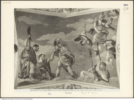 Vorderseite von Alinari [https://www.deutsche-digitale-bibliothek.de/content/lizenzen/rv-ez/] Mythologische Szenen, Landschaften, Scheinarchitekturen und SkulpturenDie Laren, Bacchus, der Schlaf und Terpsichore - Gesamtansicht, bh004584_recto. Foto.