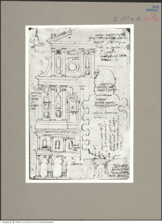 Vorderseite von Sopr BAS Fi [https://www.deutsche-digitale-bibliothek.de/content/lizenzen/rv-ez/] Rom, Santo Spirito in Sassia, Skizzen von Fassade, Innenraum und Grundriss - , bh004901_recto. Foto.