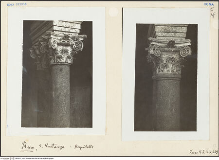 Vorderseite von ICCD [https://www.deutsche-digitale-bibliothek.de/content/lizenzen/rv-ez/] Mausoleo di Santa CostanzaInnenraum - zwei Kapitelle, bh005511_recto. Foto.