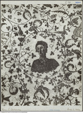 Vorderseite von ICCD [https://www.deutsche-digitale-bibliothek.de/content/lizenzen/rv-ez/] Mosaik mit Weinleseszene - Detail, bh005516_recto. Foto.