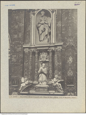 Vorderseite von unbekannt [https://www.deutsche-digitale-bibliothek.de/content/lizenzen/rv-fz/] Grabmal des Bischofs Giorgio Bolognetti - Schrägansicht von rechts mit Nischenädikula (Zacharias), bh005836_recto. Foto: Moscioni, Romualdo.