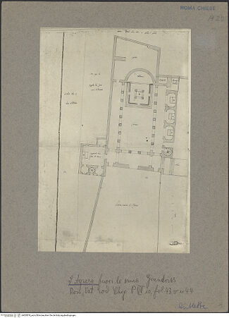 Vorderseite von Biblioteca Apostolica Vaticana [https://www.deutsche-digitale-bibliothek.de/content/lizenzen/rv-ez/] Grundriss von Sant'Agnese fuori le Mura, zeigt den zeitgenössischen Bestand und ein Projekt zum Anbau von Kapellen im linken Seitenschiff - , bh005870_recto. Foto.