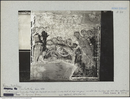 Vorderseite von Musei Vaticani, Archivio Fotografico [https://www.deutsche-digitale-bibliothek.de/content/lizenzen/rv-ez/] Szenen aus dem Leben der heiligen Katharina von Alexandrien - Inv. 481: Christen besorgen das Begräbnis der auf dem Scheiterhaufen hingerichteten Gelehrten, bh005874_recto. Foto.