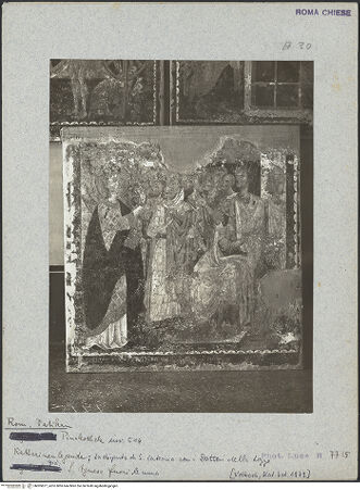 Vorderseite von Musei Vaticani, Archivio Fotografico [https://www.deutsche-digitale-bibliothek.de/content/lizenzen/rv-ez/] Szenen aus dem Leben der heiligen Katharina von Alexandrien - Inv. 514: Katharinas Disput mit den Kirchengelehrten, bh005877_recto. Foto.