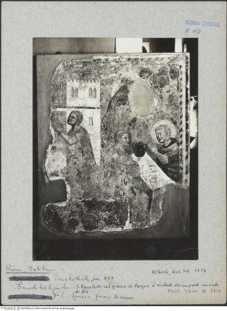 Vorderseite von Musei Vaticani, Archivio Fotografico [https://www.deutsche-digitale-bibliothek.de/content/lizenzen/rv-ez/] Szenen aus dem Leben des heiligen Benedikt - Inv. 477: Am Osterfest wird Benedikt von einem gottgesandten Priester besucht, bh005889_recto. Foto.