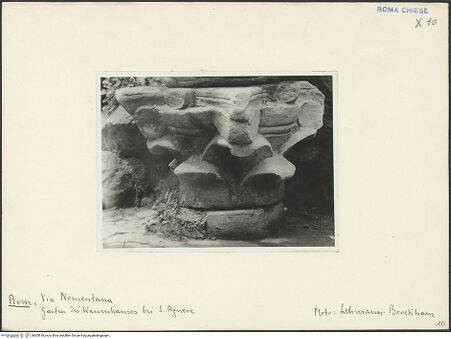 Vorderseite von Bibliotheca Hertziana [https://www.deutsche-digitale-bibliothek.de/content/lizenzen/rv-fz/] Fragmente von antiken und mittelalterlichen Kapitellen - , bh005918_recto. Foto: Lehmann-Brockhaus, Otto.