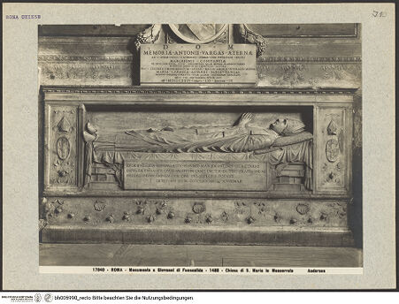 Vorderseite von Alinari [https://www.deutsche-digitale-bibliothek.de/content/lizenzen/rv-ez/] Grabmal des Bischofs und päpstlichen Sekretärs Juan de Fuensalida (+1498) - Gesamtaufnahme, bh005990_recto. Foto: Anderson, Domenico.