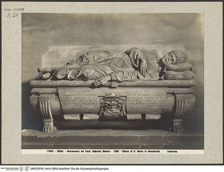 Vorderseite von Alinari [https://rightsstatements.org/page/CNE/1.0/] Sarkophag des Stefano Gabriel Merrino, auch Gabriele Merini (1483-1546) - Gesamtansicht, bh005994_recto. Foto.