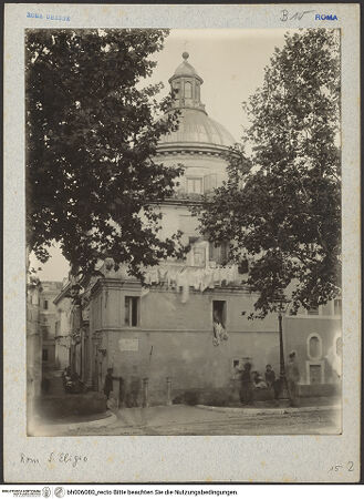 Vorderseite von Bibliotheca Hertziana [https://www.deutsche-digitale-bibliothek.de/content/lizenzen/rv-fz/] Sant'Eligio degli Orefici - Ansicht zur westlichen Seite an der Via dell'Armata , bh006080_recto. Foto: Lindner, Paul.