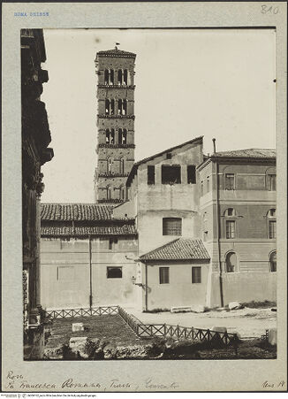 Vorderseite von Bibliotheca Hertziana [https://www.deutsche-digitale-bibliothek.de/content/lizenzen/rv-fz/] Santa Maria Nova - Campanile und Konvent, bh006102_recto. Foto: Lindner, Paul.
