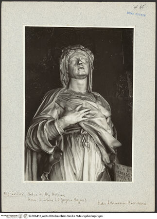 Vorderseite von Bibliotheca Hertziana [https://www.deutsche-digitale-bibliothek.de/content/lizenzen/rv-fz/] Die heilige Silvia - Oberkörper, bh006411_recto. Foto: Lehmann-Brockhaus, Otto.