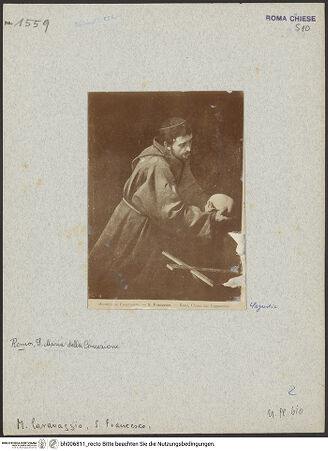 Vorderseite von Bibliotheca Hertziana [https://www.deutsche-digitale-bibliothek.de/content/lizenzen/rv-fz/] Der heilige Franz von Assisi im Gebet - , bh006811_recto. Foto.