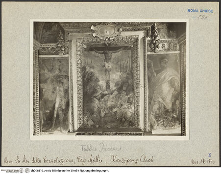 Vorderseite von Bibliotheca Hertziana [https://www.deutsche-digitale-bibliothek.de/content/lizenzen/rv-fz/] Szenen aus der Passion ChristiChristus am Kreuz und zwei Propheten - Gesamtansicht, bh006813_recto. Foto.