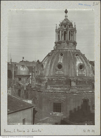 Vorderseite von Bibliotheca Hertziana [https://www.deutsche-digitale-bibliothek.de/content/lizenzen/rv-fz/] Santa Maria di Loreto - Kuppel (außen), bh006938_recto. Foto: Lindner, Paul.