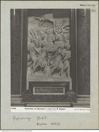 Vorderseite von Musei  Vaticani [https://www.deutsche-digitale-bibliothek.de/content/lizenzen/rv-ez/] Grabmal Pauls V.linkes Relief: Der päpstliche Heereszug gegen die Türken in Ungarn - Gesamtansicht, bh007259_recto. Foto: Moscioni, Romualdo.