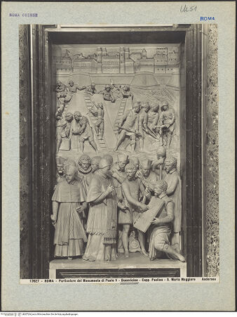 Vorderseite von Alinari (Anderson) [https://www.deutsche-digitale-bibliothek.de/content/lizenzen/rv-ez/] Grabmal Pauls V.rechtes Relief: Der Papst besichtigt den Festungsbau in Ferrara - Gesamtansicht, bh007264_recto. Foto.