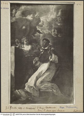 Vorderseite von ICCD (Luce) [https://www.deutsche-digitale-bibliothek.de/content/lizenzen/rv-ez/] Der heilige Luis Beltrán in Betrachtung des Kreuzes - Eingangsarkade, Bogenlaibung, bh007354_recto. Foto.