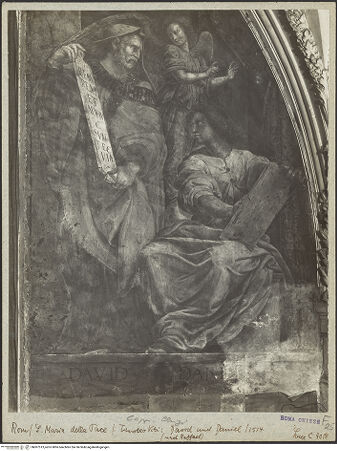 Vorderseite von ICCD (Luce) [https://www.deutsche-digitale-bibliothek.de/content/lizenzen/rv-ez/] Propheten und EngelDie Propheten David (links) und Daniel (rechts) - Lünette, rechte Hälfte, bh007513_recto. Foto.