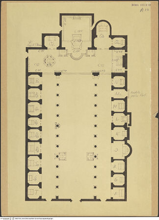 Vorderseite von Bibliotheca Hertziana [https://www.deutsche-digitale-bibliothek.de/content/lizenzen/rv-fz/] Grundriss von Santa Maria in Aracoeli (Kapellen beschriftet) - , bh007524_recto. Foto.