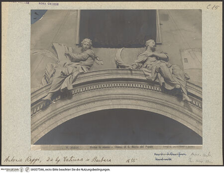 Vorderseite von unbekannt [https://www.deutsche-digitale-bibliothek.de/content/lizenzen/rv-fz/] Stuckdekoration im LanghausDie heiligen Katharina und Barbara - Gesamtaufnahme, bh007546_recto. Foto: Moscioni, Romualdo.