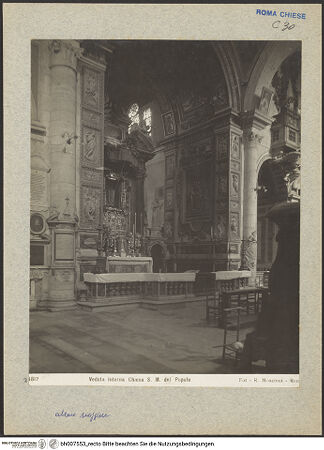 Vorderseite von unbekannt [https://www.deutsche-digitale-bibliothek.de/content/lizenzen/rv-fz/] Santa Maria del Popolo - Schrägsicht auf Triumphbogen und Chor, bh007553_recto. Foto: Moscioni, Romualdo.