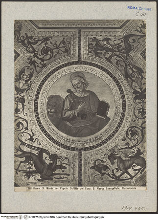 Vorderseite von Chauffourier, ? [https://www.deutsche-digitale-bibliothek.de/content/lizenzen/rv-ez/] Krönung Mariä umgeben von Evangelisten, Sibyllen und KirchenväternEvangelistenMarkus - , bh007558_recto. Foto: Chauffourier, ?.