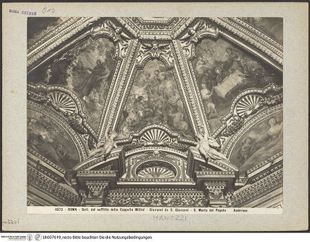 Vorderseite von Alinari [https://www.deutsche-digitale-bibliothek.de/content/lizenzen/rv-ez/] Freskenzyklus mit Szenen aus dem Leben des heiligen Nikolaus von Tolentino und TugendenSzenen aus dem Leben des heiligen Nikolaus von Tolentino umgeben von ornamentalem Stuck - Teilansicht, bh007619_recto. Foto.