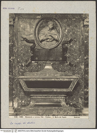Vorderseite von Alinari [https://www.deutsche-digitale-bibliothek.de/content/lizenzen/rv-ez/] Grabmal des Kardinals Lorenzo Cybo - Gesamtansicht, bh007810_recto. Foto.