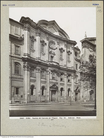Vorderseite von Alinari [https://www.deutsche-digitale-bibliothek.de/content/lizenzen/rv-ez/] Santa Maria in VallicellaOratorio di San Filippo Neri - Fassade, bh007885_recto. Foto.