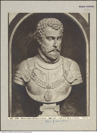 Vorderseite von Alinari [https://www.deutsche-digitale-bibliothek.de/content/lizenzen/rv-ez/] Grabmal von Michele Antonio di SaluzzoBüste des Verstorbenen - , bh008039_recto. Foto.