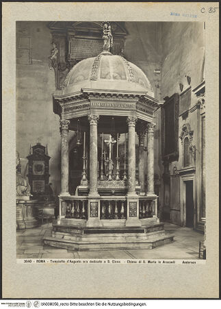 Vorderseite von Alinari [https://www.deutsche-digitale-bibliothek.de/content/lizenzen/rv-ez/] Tempietto der heiligen Helena - Gesamtansicht, bh008050_recto. Foto.