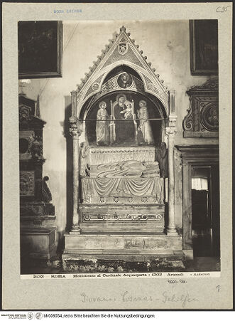 Vorderseite von Alinari [https://www.deutsche-digitale-bibliothek.de/content/lizenzen/rv-ez/] Grabmonument von Kardinal Matteo Aquasparta - Gesamtansicht, frontal, bh008054_recto. Foto.