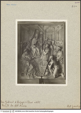 Vorderseite von unbekannt [https://www.deutsche-digitale-bibliothek.de/content/lizenzen/rv-fz/] Papst Gregor XIII. ehrt den Erbprinzen Karl Friedrich von Jülich-Kleve-Berg mit Schwert und Pileus - , bh008084_recto. Foto: Gramberg, Werner.