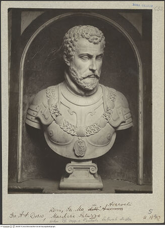 Vorderseite von Bibliotheca Hertziana [https://rightsstatements.org/page/CNE/1.0/] Grabmal von Michele Antonio di SaluzzoBüste des Verstorbenen - , bh008115_recto. Foto.