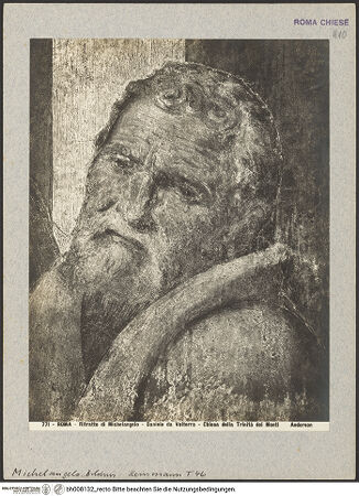 Vorderseite von Alinari [https://www.deutsche-digitale-bibliothek.de/content/lizenzen/rv-ez/] KapellenausstattungMariä Himmelfahrt - Detail: Porträt Michelangelos, bh008132_recto. Foto.
