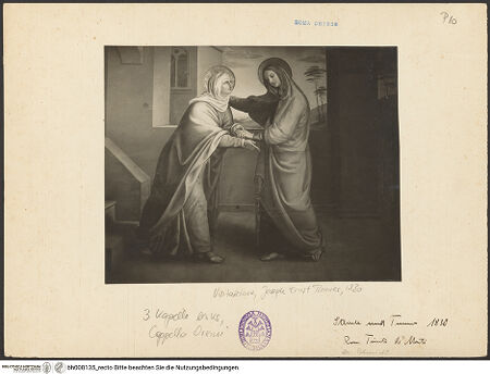 Vorderseite von  [https://www.deutsche-digitale-bibliothek.de/content/lizenzen/rv-fz/] Szenen aus dem MarienlebenHeimsuchung - Gesamtansicht, bh008135_recto. Foto.