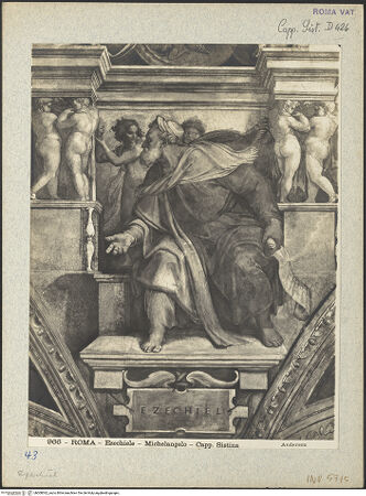 Vorderseite von Alinari [https://www.deutsche-digitale-bibliothek.de/content/lizenzen/rv-fz/] Die Sixtinische DeckePropheten und SibyllenEzechiel - , bh008362_recto. Foto.