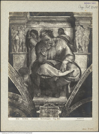 Vorderseite von Alinari [https://www.deutsche-digitale-bibliothek.de/content/lizenzen/rv-fz/] Die Sixtinische DeckePropheten und SibyllenJeremias - , bh008366_recto. Foto.