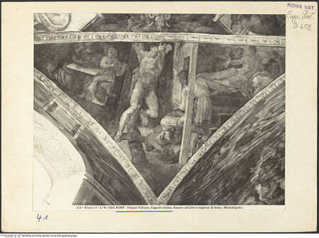 Vorderseite von Alinari [https://www.deutsche-digitale-bibliothek.de/content/lizenzen/rv-ez/] Die Sixtinische DeckeSzenen des Alten TestamentsTriumph der Ester und Bestrafung des Haman - , bh008369_recto. Foto.