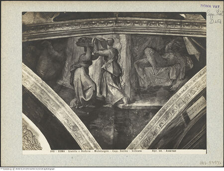 Vorderseite von Alinari [https://www.deutsche-digitale-bibliothek.de/content/lizenzen/rv-fz/] Die Sixtinische DeckeSzenen des Alten TestamentsJudith und ihre Magd - , bh008370_recto. Foto.