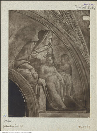 Vorderseite von unbekannt [http://creativecommons.org/licenses/by-nc-sa/4.0/] Die Sixtinische DeckeDie Vorfahren ChristiOzias, Ioatham, Achaz - , bh008383_recto. Foto: Anderson, Domenico.