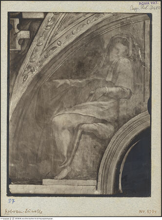 Vorderseite von unbekannt [http://creativecommons.org/licenses/by-nc-sa/4.0/] Die Sixtinische DeckeDie Vorfahren ChristiRoboam und Abias - Detail, linke Hälfte, bh008388_recto. Foto: Anderson, Domenico.