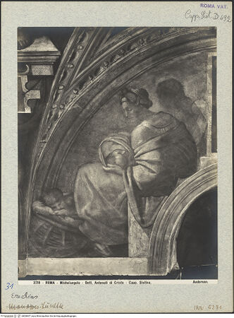 Vorderseite von Alinari [https://www.deutsche-digitale-bibliothek.de/content/lizenzen/rv-fz/] Die Sixtinische DeckeDie Vorfahren ChristiEzechias, Manasses und Amon - , bh008407_recto. Foto.